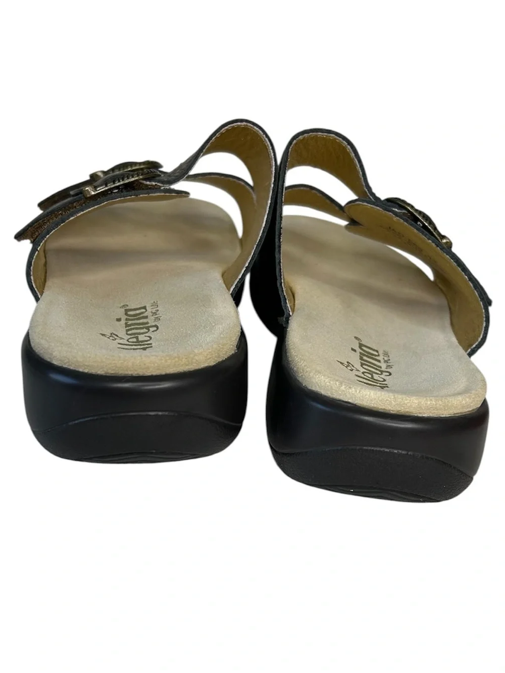 ALEGRIA PG Lite Women Sz 42 Jade Brown Embossed Leather Adjustable Slide Sandals